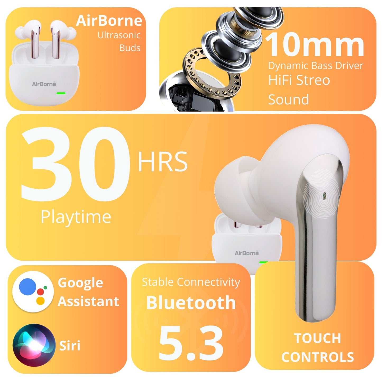 AirBorne – Ultrasonic Earbuds (White)