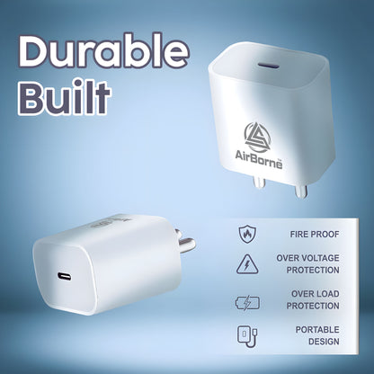AirBorne - Mega Power Wall Charger 20W & Type C To Lightning Cable Combo