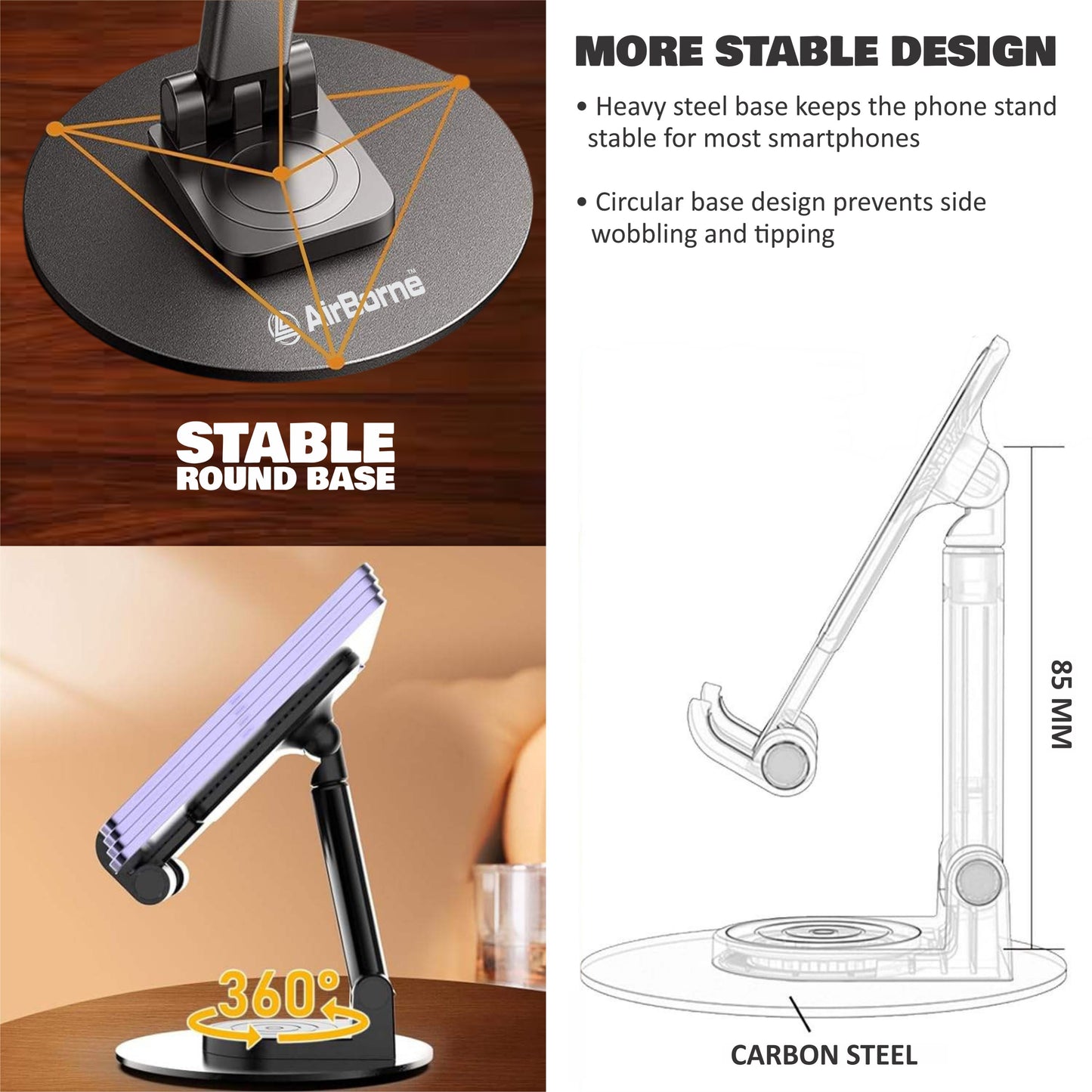 AirBorne - A2 360° Rotation Adjustable Cell Phone & Tab Stand